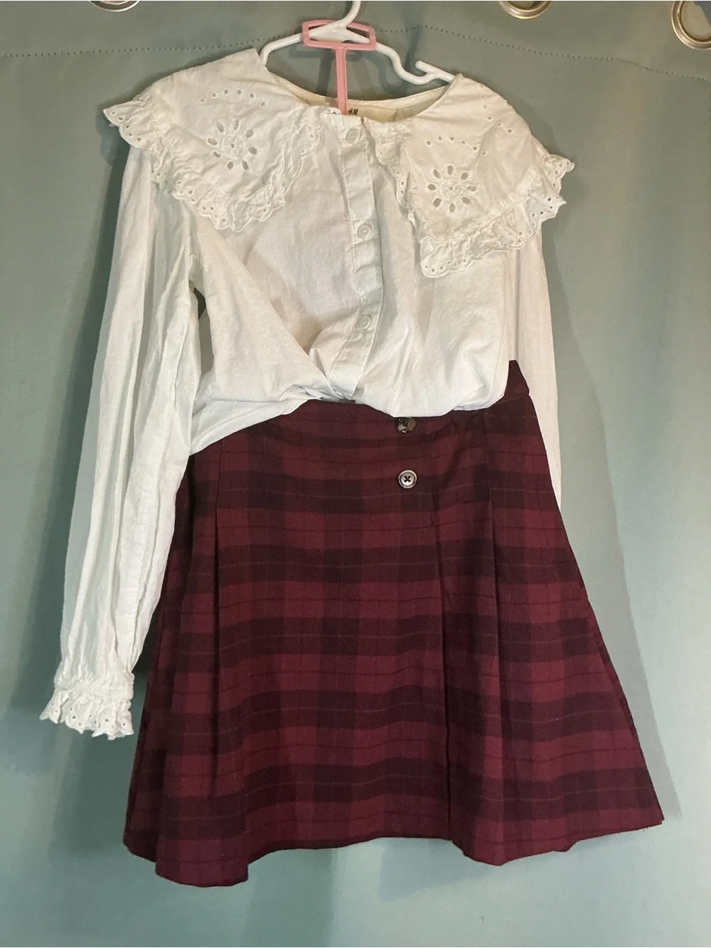 H&M Burgundy Plaid Circle Skater Skirt
